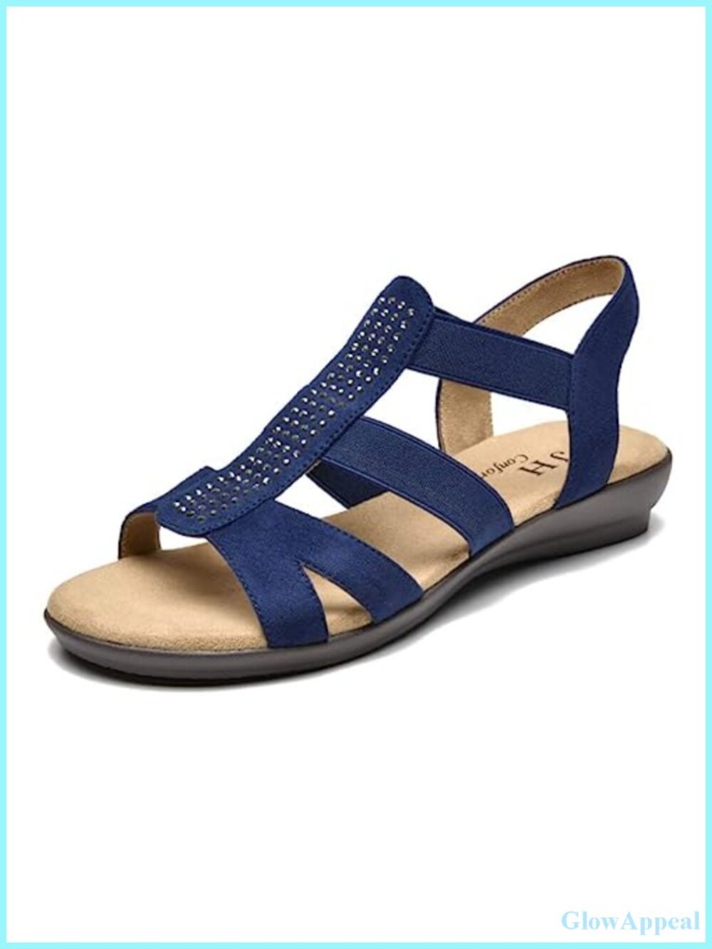 Rhinestone Flat Sandals Open Toe Elastic Slip On Slingback Faux Suede Casual